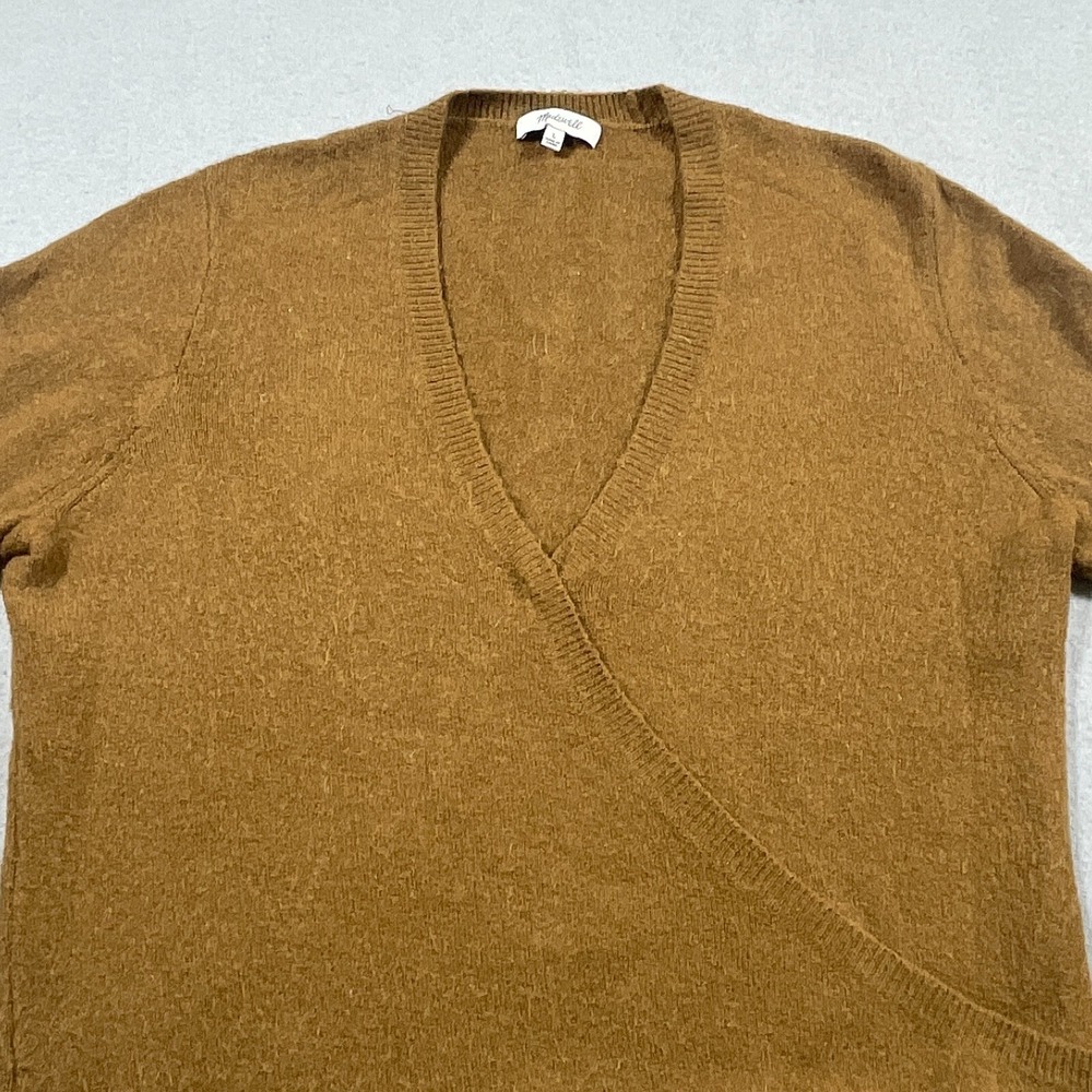 Madwell Sweater Women Large Faux Wrap Pullover Brown Minimalist Alpaca Blend - Picture 2 of 11